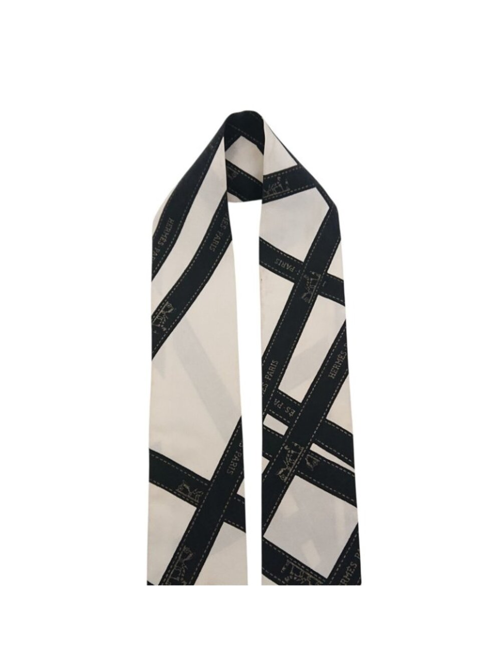 Hermes Twilly Bolduc Ribbon Pattern White Black Scarf - Picture 8 of 12